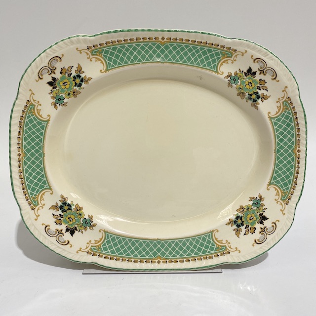 PLATTER, Vintage Serving Plate - Green Floral Lattice
